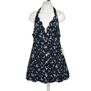 Anthropologie Maeve Halter V-Neck Scallop, Button Front, Mini Dress Size 12P